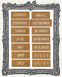 Mini Stencil Words Set of 14 - Months and Year Numbers