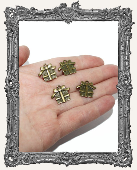 Antique Brass Christmas Present Charms - Set of 4