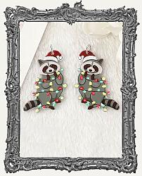 Vintage Christmas Double Sided Acrylic Charms - Set of 2 - Christmas Lights Raccoon