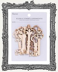 Darice Wood Tags Key Embellishments - 6 Pieces