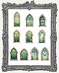 Clear Die Cut Stickers - Pack of 10 - Stained Glass Arch Windows - Butterfly Garden