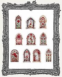 Clear Die Cut Stickers - Pack of 10 - Stained Glass Arch Windows - Rose