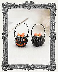 Mini Resin Halloween Filled Pumpkin Bucket - 1 Piece - BLACK GLITTER