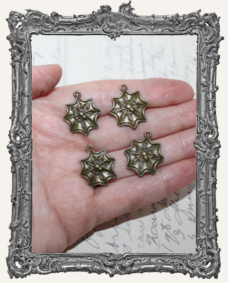 Small Antique Brass Spider Web Charms - Set of 4