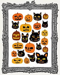 Vintage Halloween Paper Cuts - Retro Folk Pumpkins and Black Cats