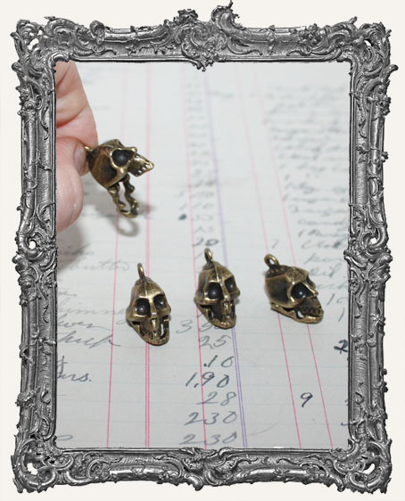 Antique Brass Articulated Skull Charms - Set of 2