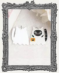 Vintage Halloween Acrylic Charms - Set of 2 - White Glitter Cat Ghost