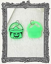 Vintage Acrylic Charms - Set of 2 - Halloween Bucket GREEN