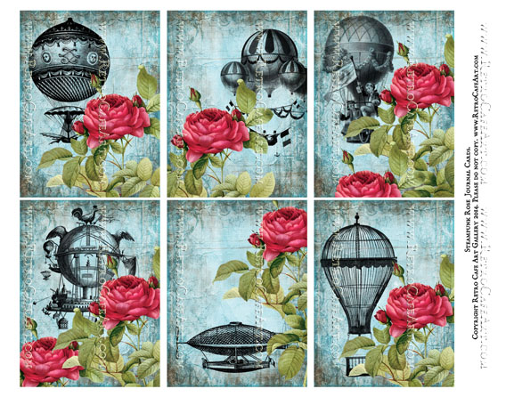 Steampunk Rose Journal Cards Collage Sheet - SC14
